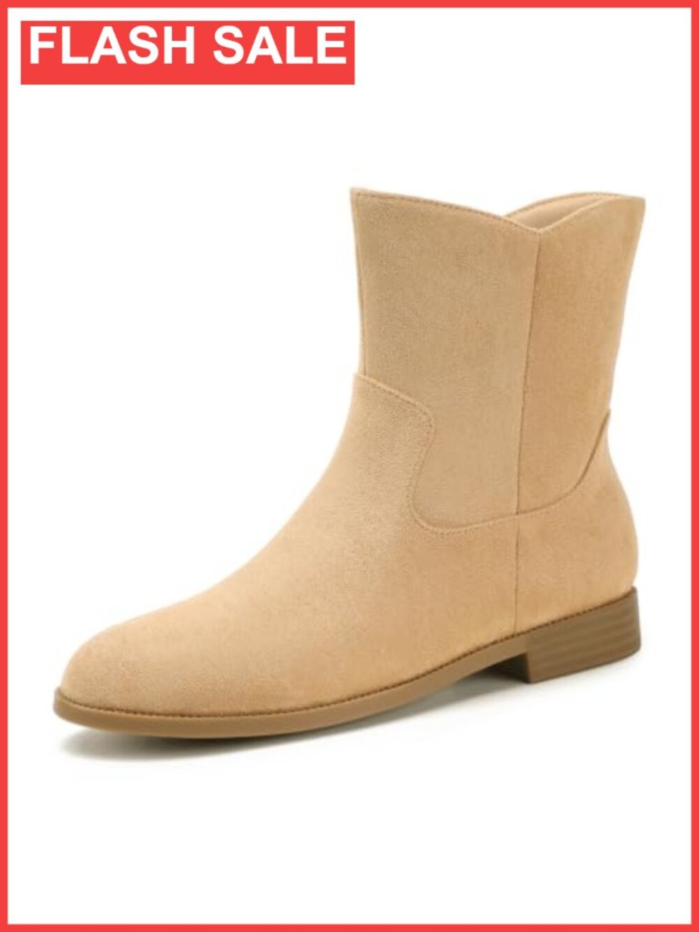 Womens Flat Ankle Boots Stacked Low Heel V-Cut Side Zip Booties